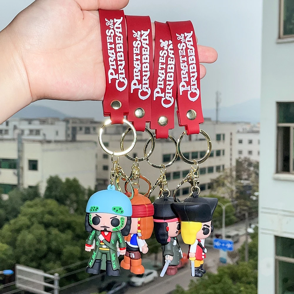 LC276 Pirates of the Caribbean Movie Mini Action Figure Keychain Cute Kawaii Creative 3D PVC Silicone Key Chain Rings Pendant