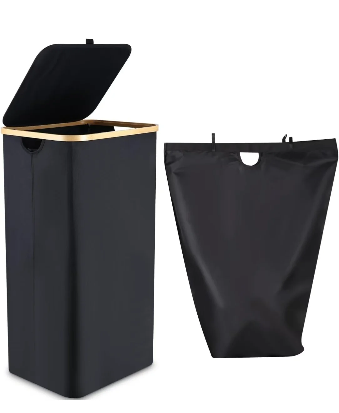 Large 100-Liter Foldable Laundry Basket with Bamboo Handle and Detachable Bag for Bedroom Storage and Washing