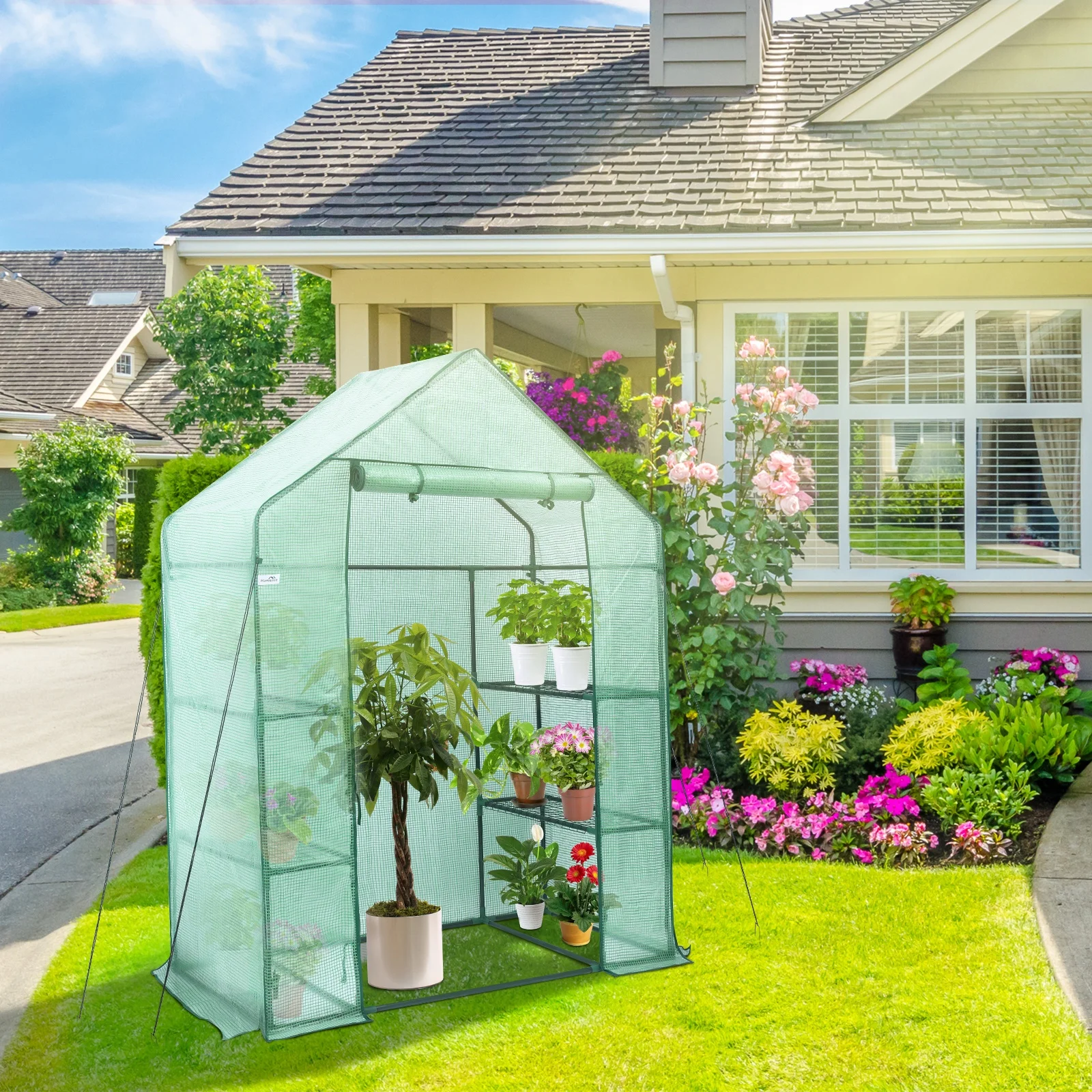  Outdoor 4 Wired Shelves Greenhouse Grow Tent Small Garden for Potted