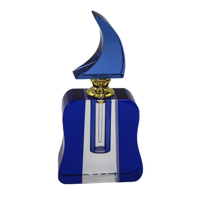 Wholesale 3ml 6ml 12ml Fancy Design attar box Crescent Shape K9 Aloes essential oil Blue Crystal Perfume Bottle