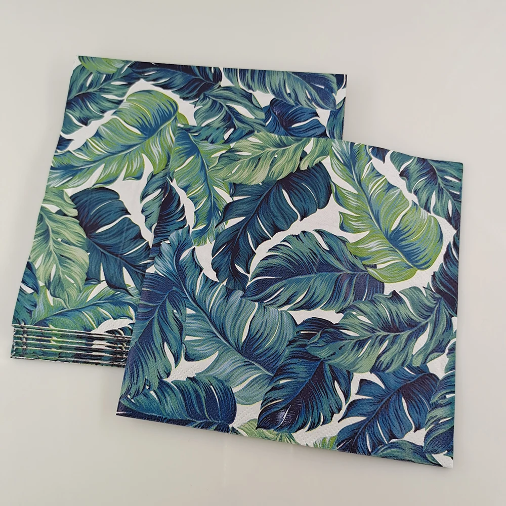 Eco-Friendly Food Grade 3-Ply Disposable Paper Napkin Unbleached with Green Leaf Print for Lunch and Dinner-by Manufacturers