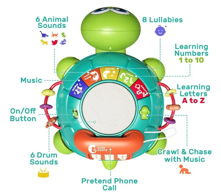 KOUYIKOU HOT MODEL CHILDREN MUSIC TOY EARLY EDUCATIONAL LEARNING TOY TORTOISE MODEL PHONE HAND DRUM TOY FOR BABY