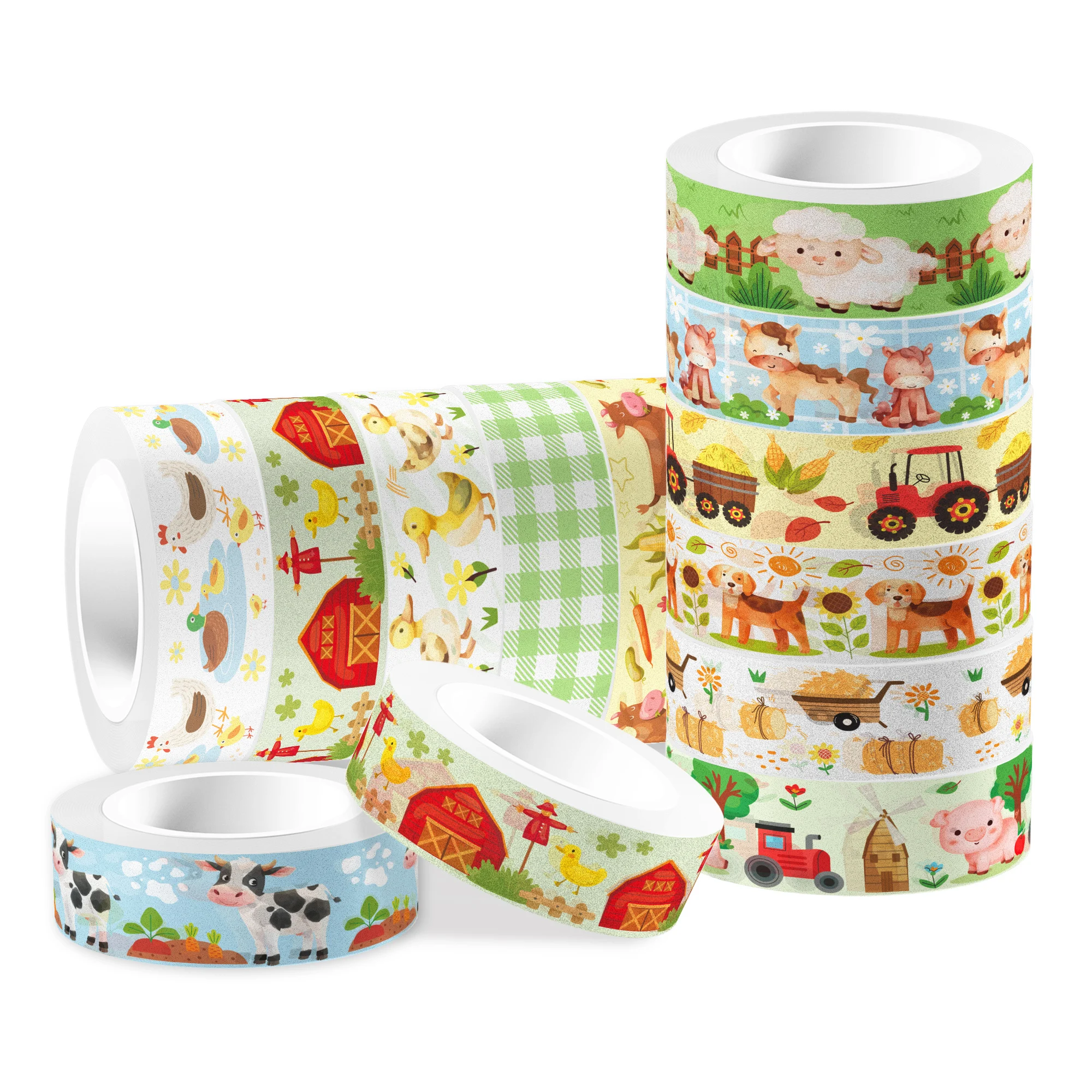 Huancai 12 Rolls Farm Animals Washi Tape Masking Tape Cow Decorative Paper Sticker for Bullet Scrapbook Gift Wrapping DIY Craft