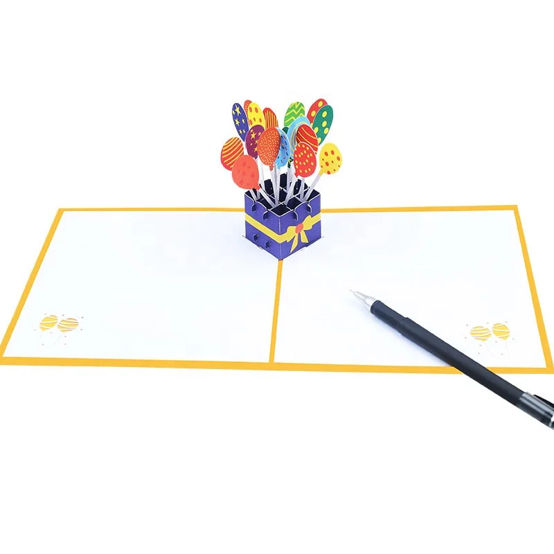 Customize Unique Fancy Balloons Color Mixing Funny Paper 3d Pop Up Greeting Card