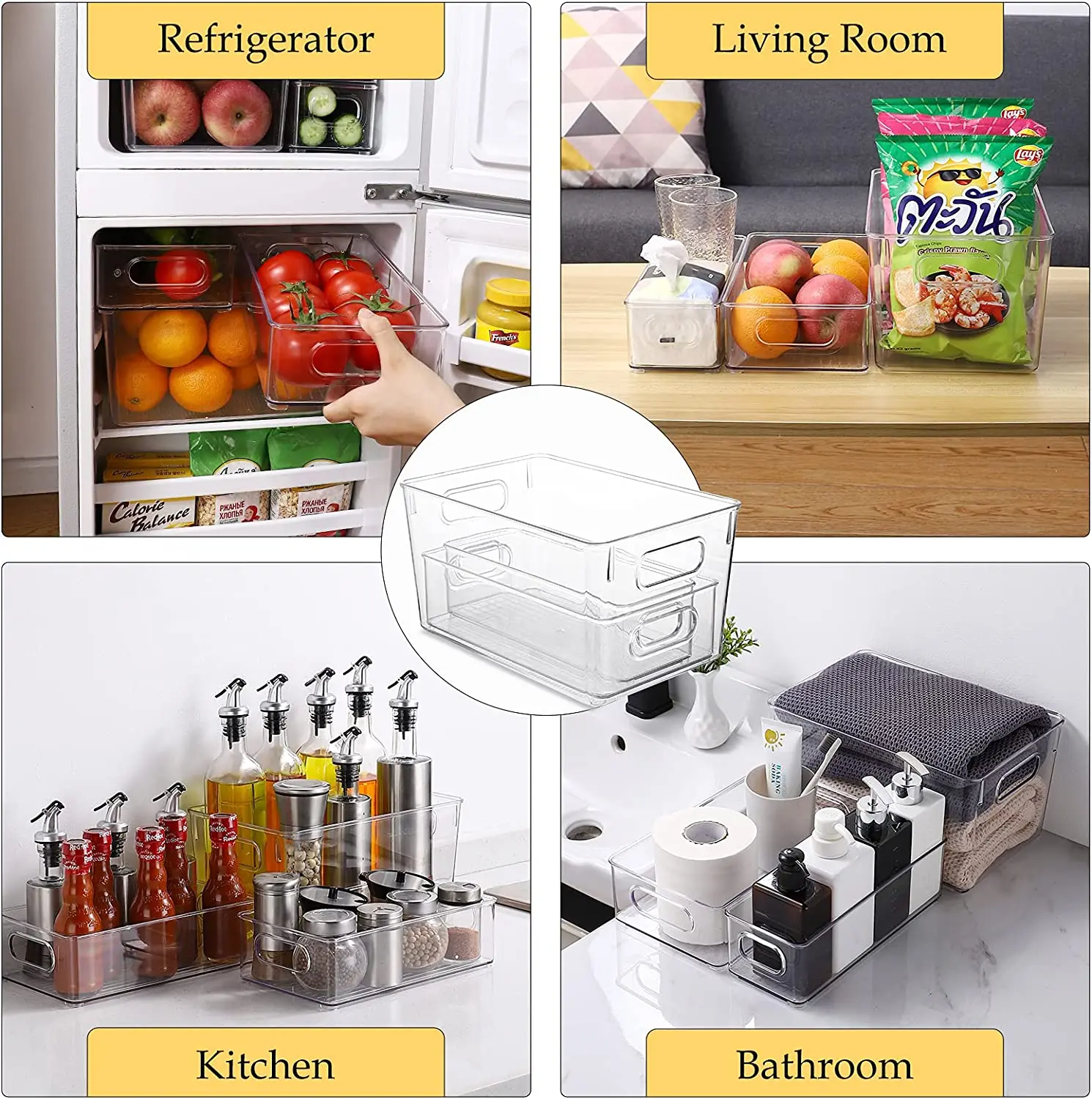 Factory custom PET large with handle for cabinet refrigerator bedroom bathroom fridge storage box