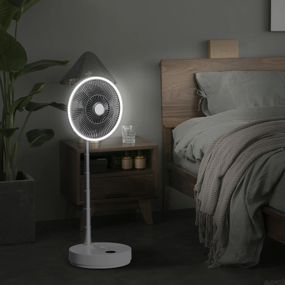 Interlligent Folding Retractable Air Cooling Fan with LED Light High Quality Type C Fast Charging HD Display Screen Floor Fan