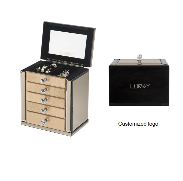 
High Quality Large Velvet Jewelry Storage Organizer Box With Mirror 