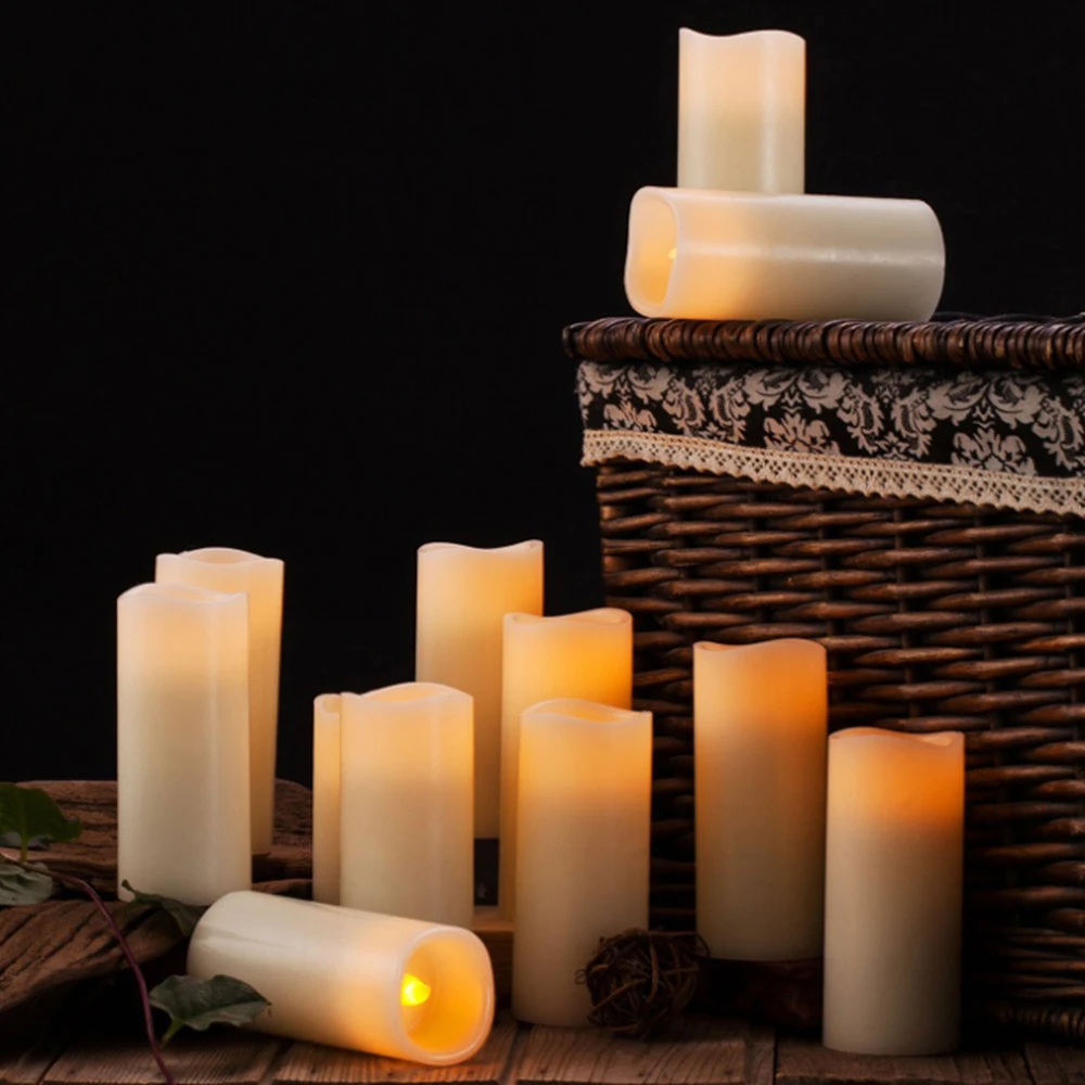 Led Electric Electronic Velas Battery Operated Rechargeable Flameless Pillars Flickering Kaars Plastic Votive Candle Light Set