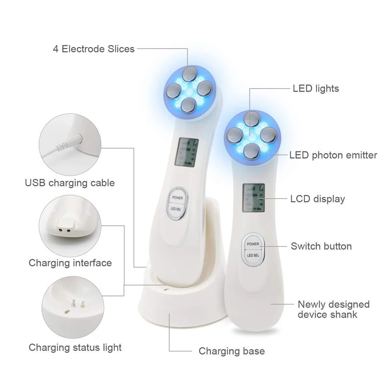 EMS LED Photon Massager Mesotherapy Electroporation RF Radio Frequency Facial Skin Care Face Lift Tighten Beauty Machine