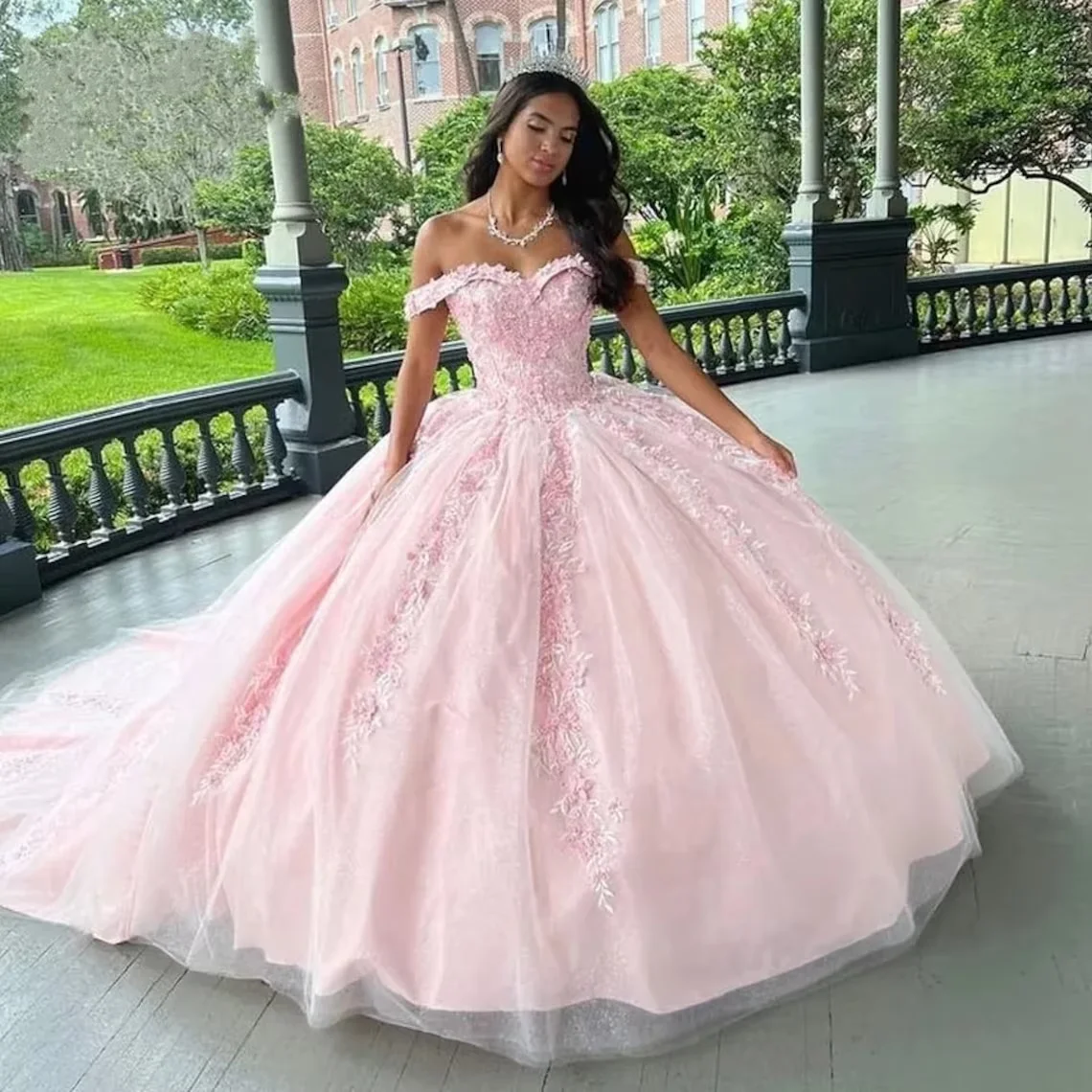 Ruolai QD001 элегантное розовое платье Quinceanera бальное с открытыми плечами пышные платья
