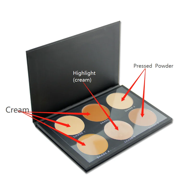 Cosmetic Private Label For Custom Face Retouching Contouring Powder 6 Colors Contour Palette Highlight Make Up Palette