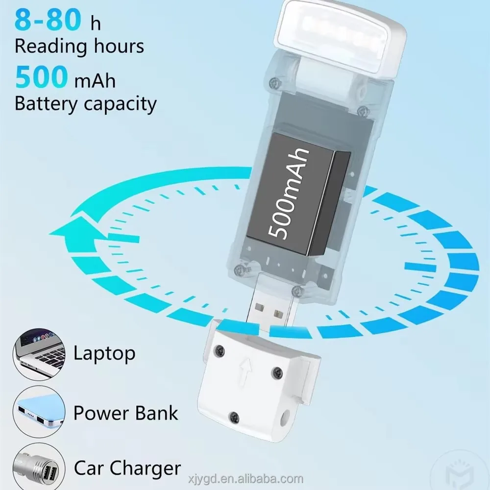USB Rechargeable Book Lights with Auto-off Timer Battery Display Light for Night Reading Books Use