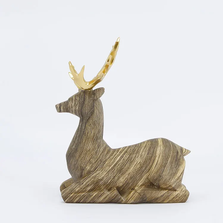 Jiayi Resin Custom Deer Statue Sets with Golden Antlers For Xmas Decoration