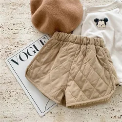 Shorts Girls Elastic Waist Plaid Pockets Winter Thicker Fashion Warm Korean Style Loose Boys Pants