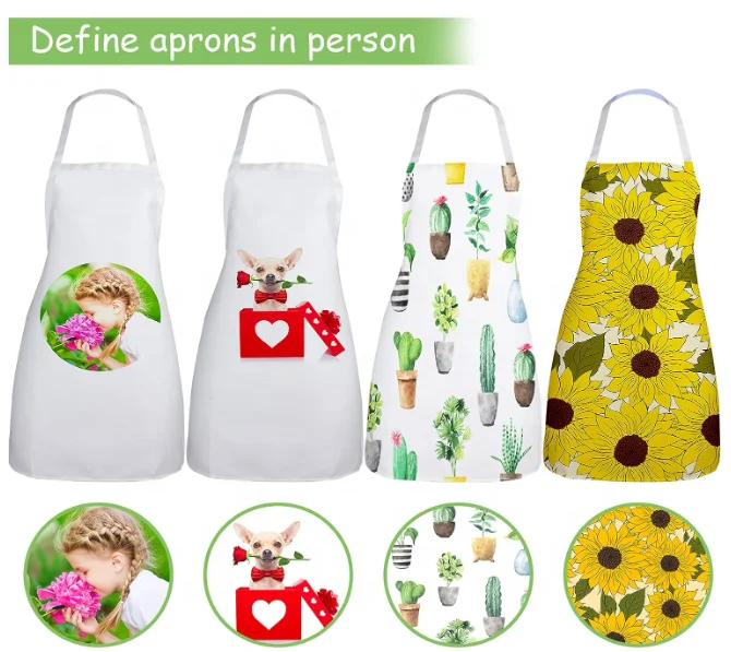 Sunflower printed custom linen adult aprons for home cleaning cooking kitchen Women apron chef baking Restaurant Waiter