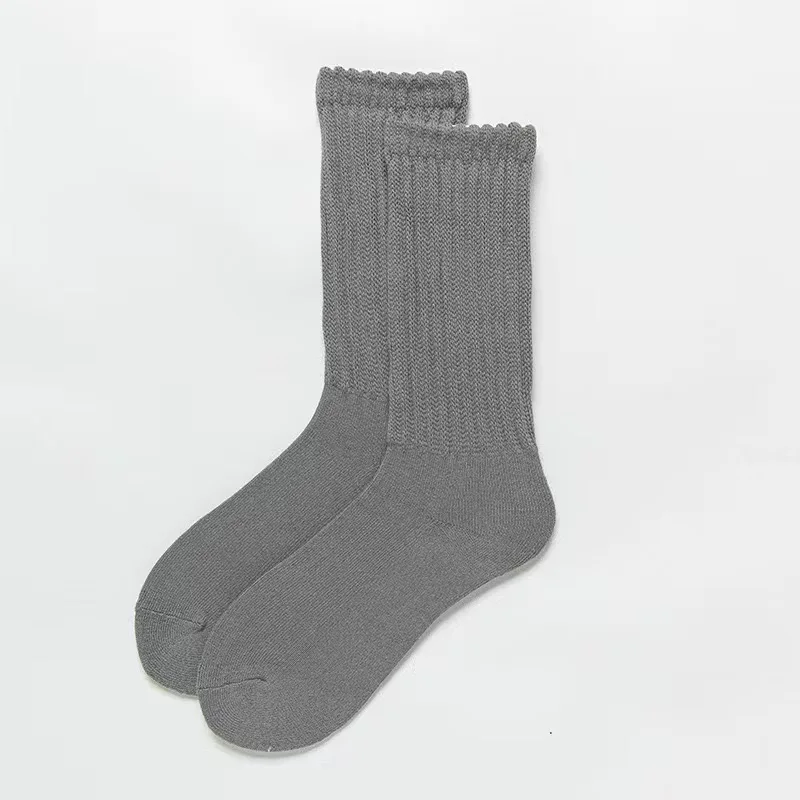 Autumn Winter Knitted Long Socks Women Girls Casual Loose Crochet Middle Tube Lolita Sox Cotton Solid Boot Cuffs Ruffles Socks