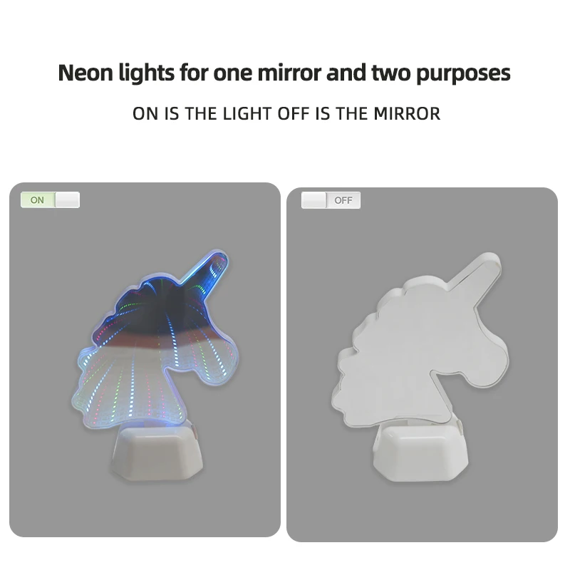 Красочный свет в форме единорога бесконечное зеркало неоновый вздох с батареей ААА
