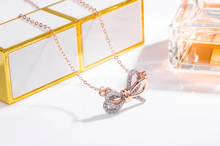 
Swarlo diamond bow necklace stylish rose gold collarbone chain 