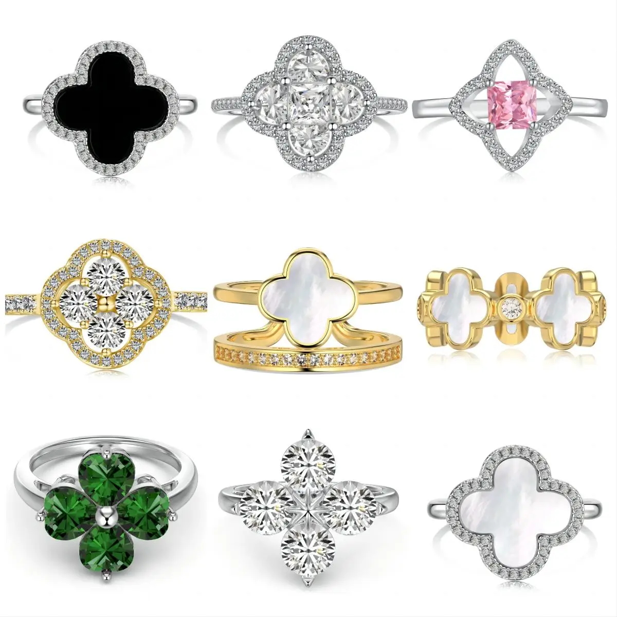 VANA High Quality 4 Leaf Clover Ring Necklace Sterling Silver Clover Jewelry Set  925 Silver Ring Brands Jewelry Set