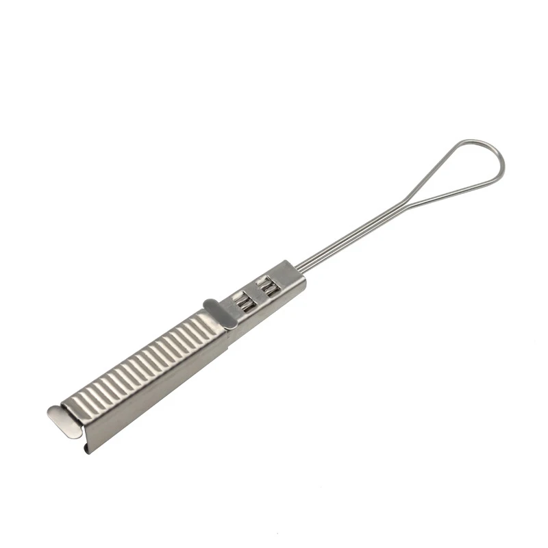 Outdoor overhead metal ftth aerial Flat plastic drop cable tension wire clamp aluminum tension flat clamp for fiber optic cables