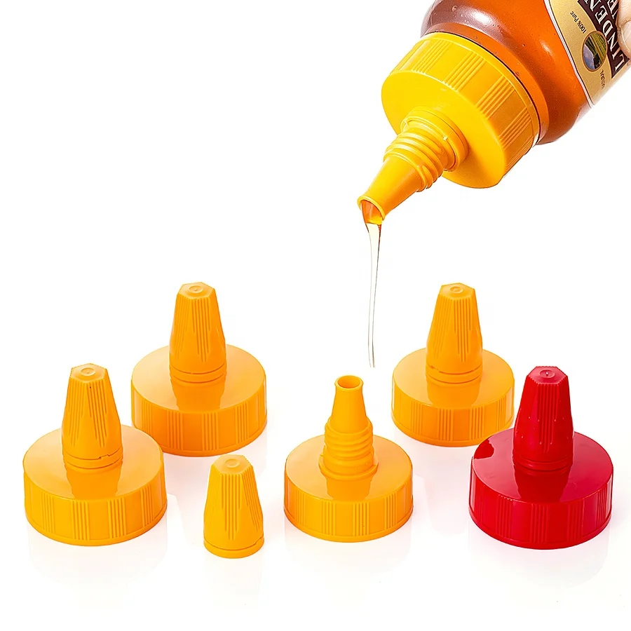 PP 45mm 55mm plastic pointed mouth honey sauce squeeze bottle lids top twist long tip nozzle bottle caps