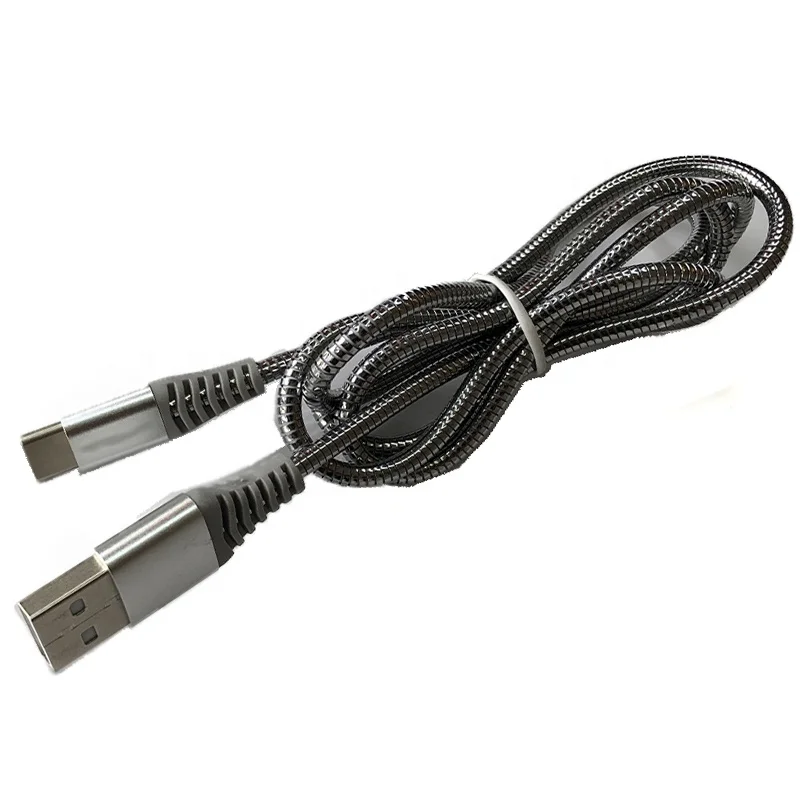 Новое поступление, зарядный USB-кабель типа C, металлическая пружинная оболочка, 3A, быстрая зарядка