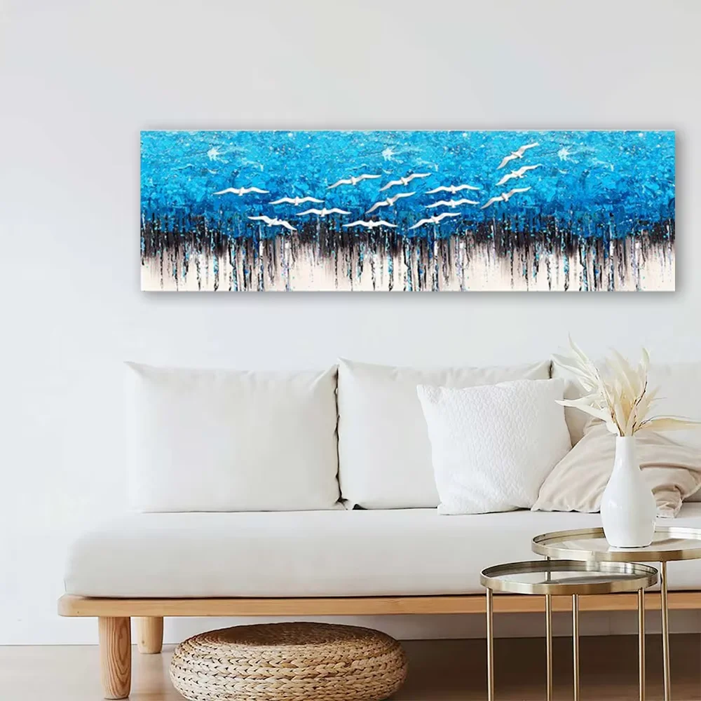 High Quality Blue Sea And Flying Gulls Scenery Abstract Decorative Canvas Paintings Wall Art For Home Decor