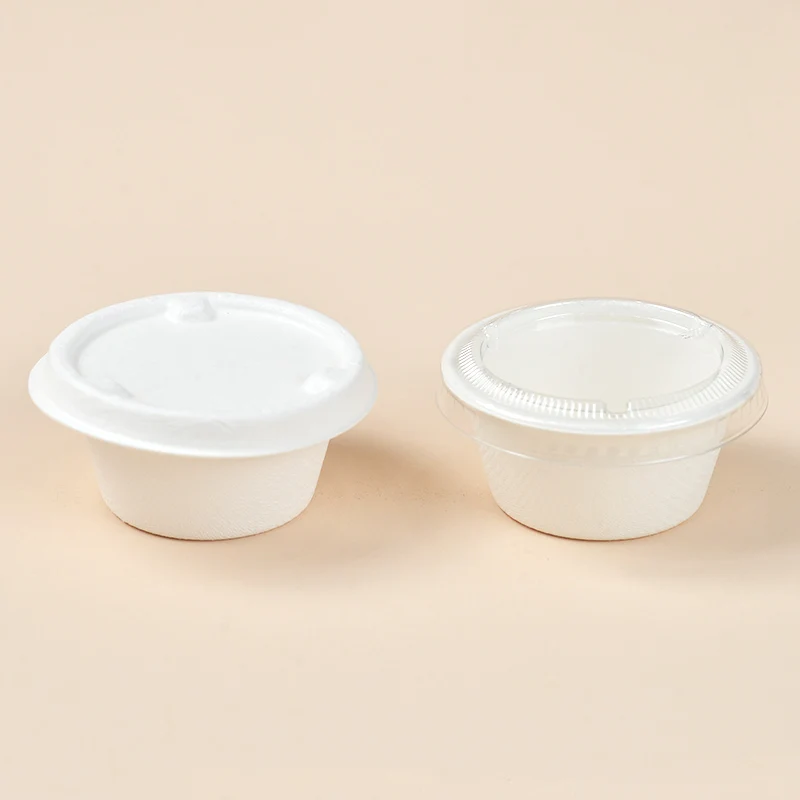 100% Biodegradable Compostable Disposable Sugarcane Bagasse Pulp Sauce Container 2Oz Cup With Lid