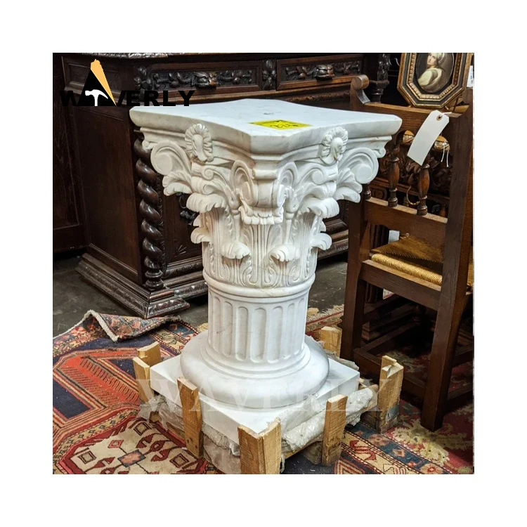 Оптовая продажа ручная резная колпачок натуральный греческий Римский камень столб белый мрамор римская колонна Корона