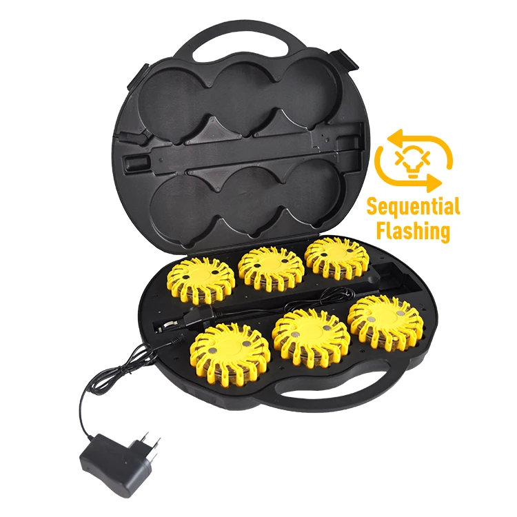 Ningbo 6 Pack LED Traffic Road Rechargeable Magnetic Disc Flares Emergency Strobe Warning Sequentia Flashing Flare Light