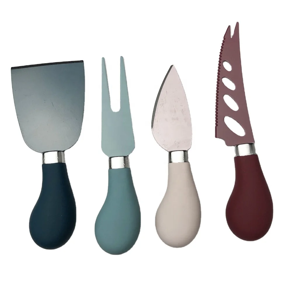 Hight quality kitchen restaurant 4pcs stainless steel with PP coating handle cheese knife set for cheese butter cutting