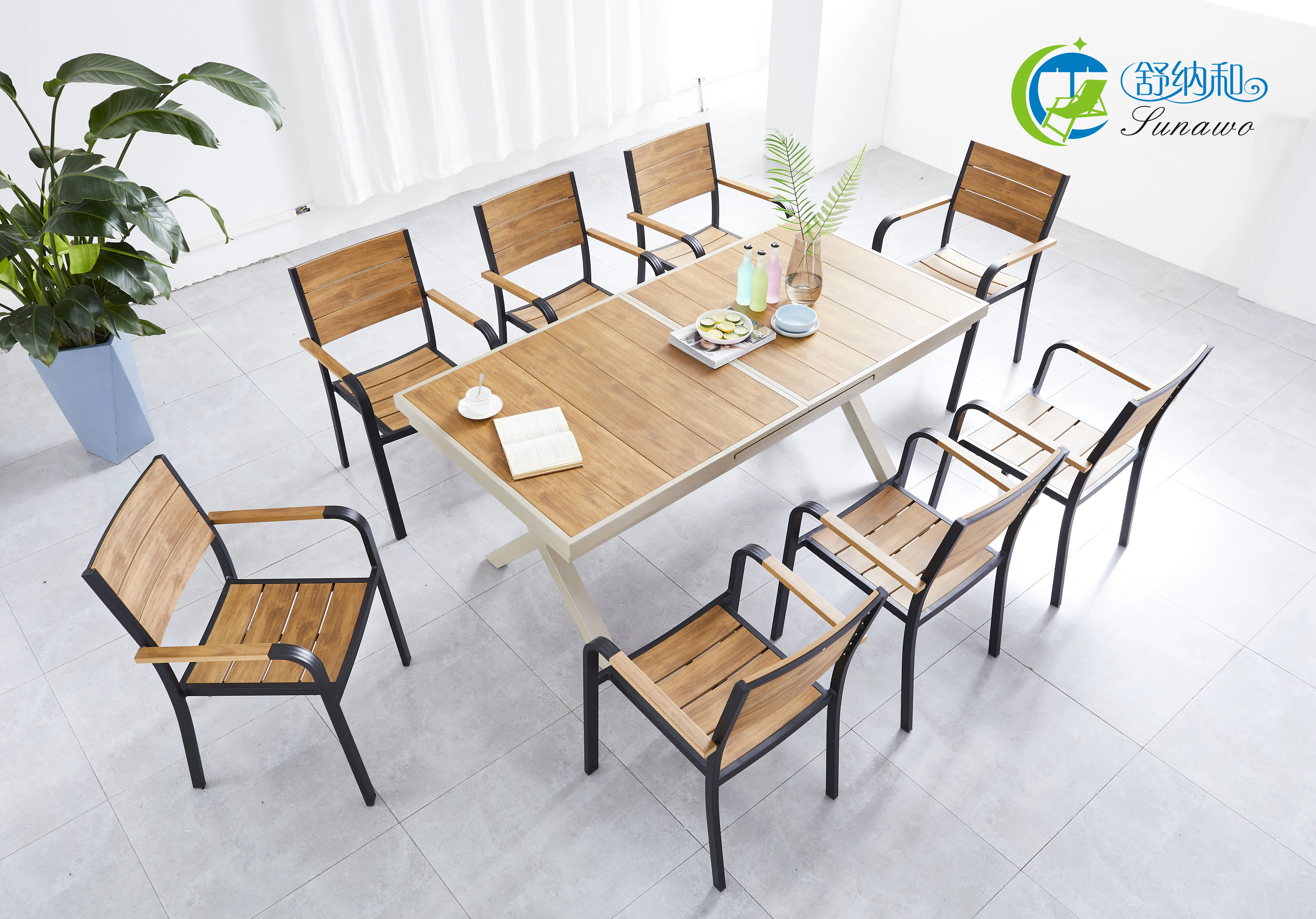 Neptune Plastic Wood Chair with Plastic Wood Table Outdoor Furniture Set