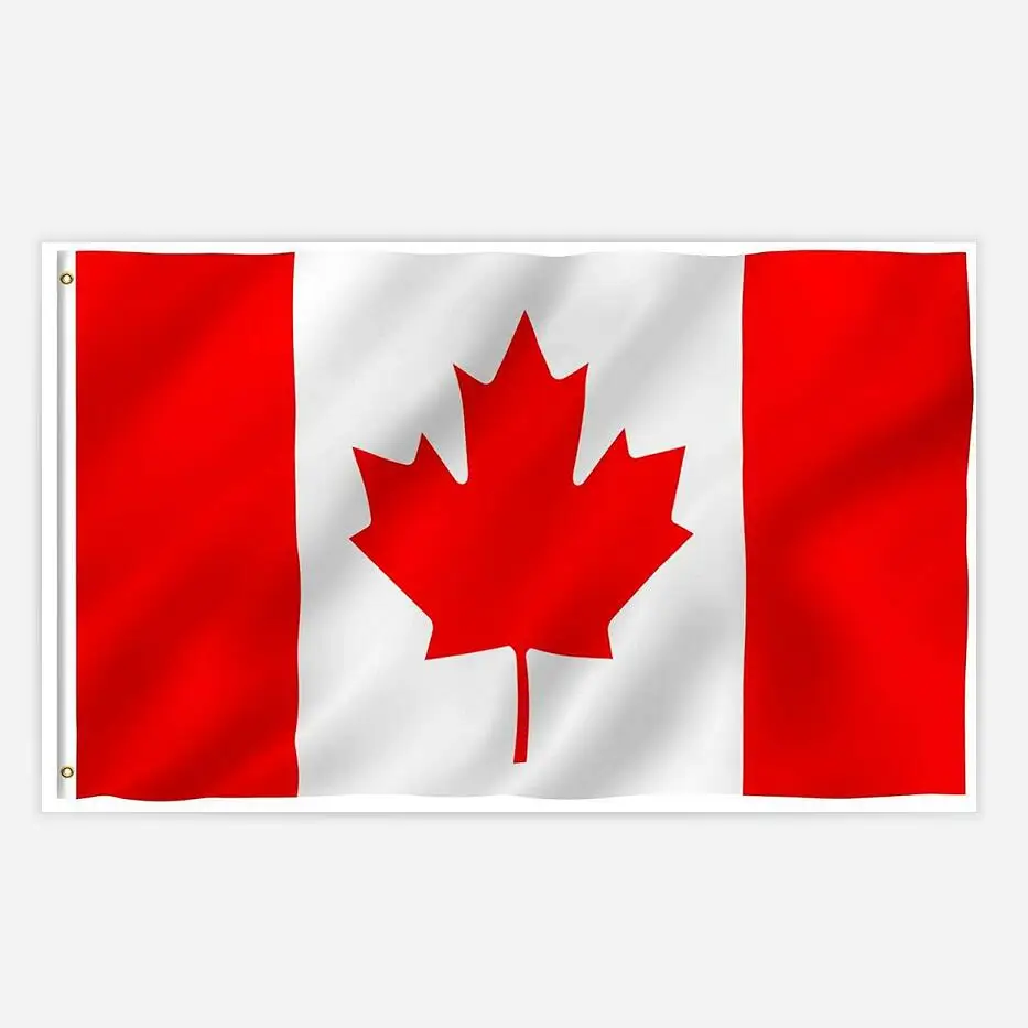 Cheap STOCK 100%polyester 3*5ft Canada Canadian National Flags with Canvas Header and Double Stitched