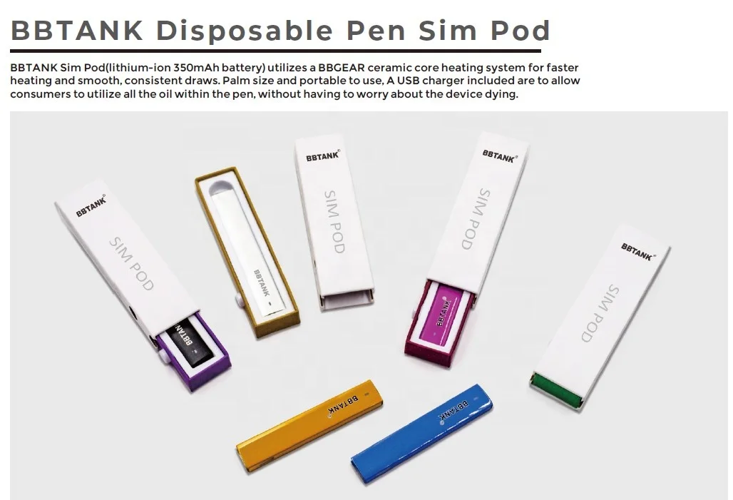 
BBTANK SIM POD hottest selling Electronic Cigarette Portable Slim Vape Pen 1.0ML Closed CBD vape pen Pod 