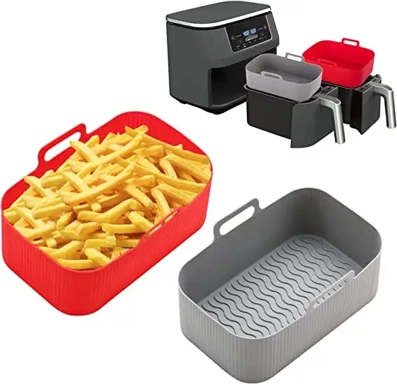 Associate Silicone Liners Rectangular Air Fryer Dual Baskets,Basket Airfryer Rectangle Silicone Pot Reusable Baking Tray