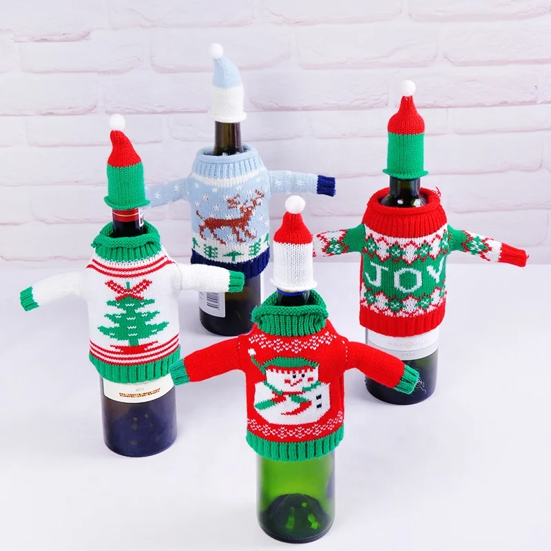 BSCI SJ0179 factory Various Christmas Qualified Wine Bottle Cover Set Knitted MIni Colorful
