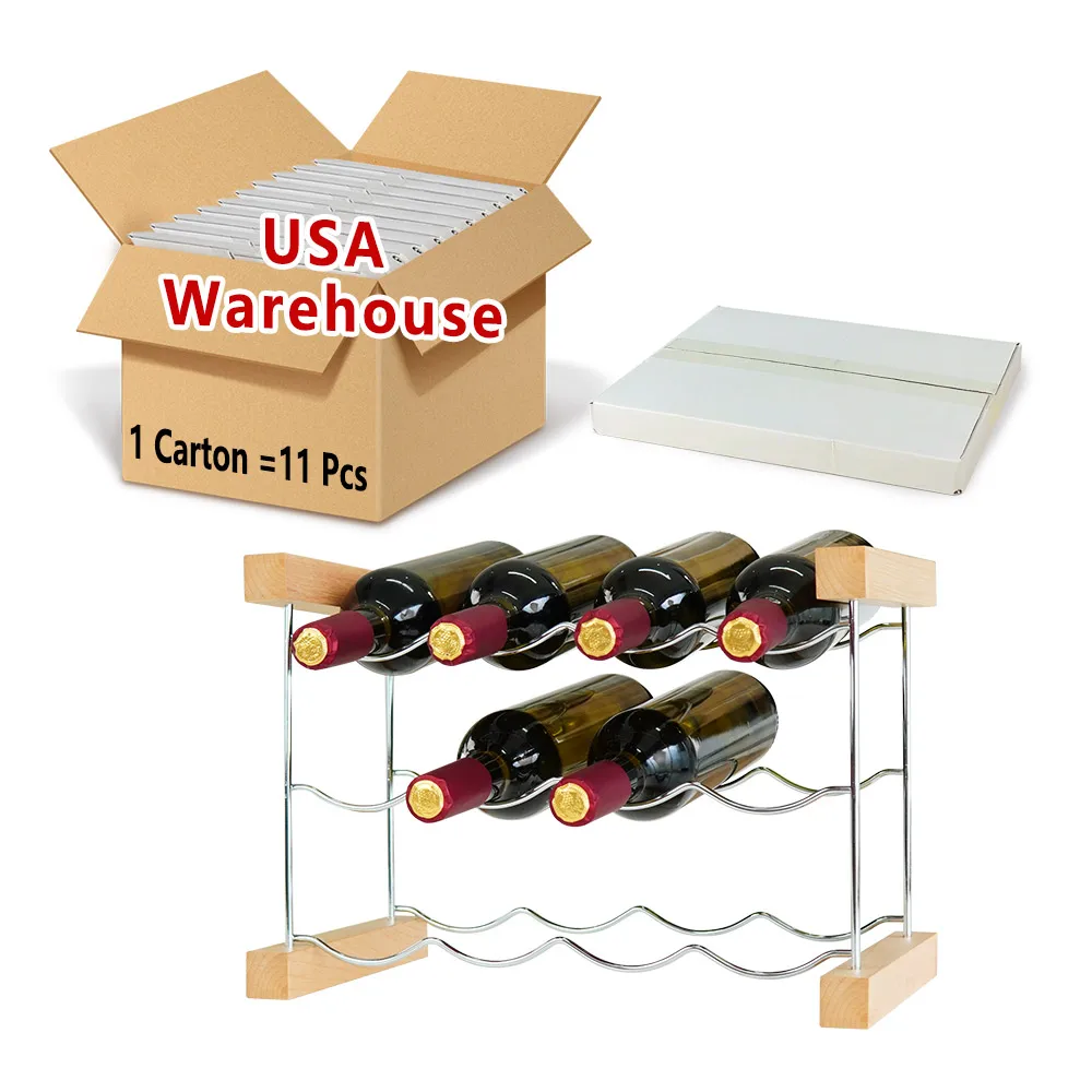 USA Warehouse Free Shipping Wholesale Metal Freestanding Wine Bottle Holder Wood And Wire Wine Rack For Shop Store Display
