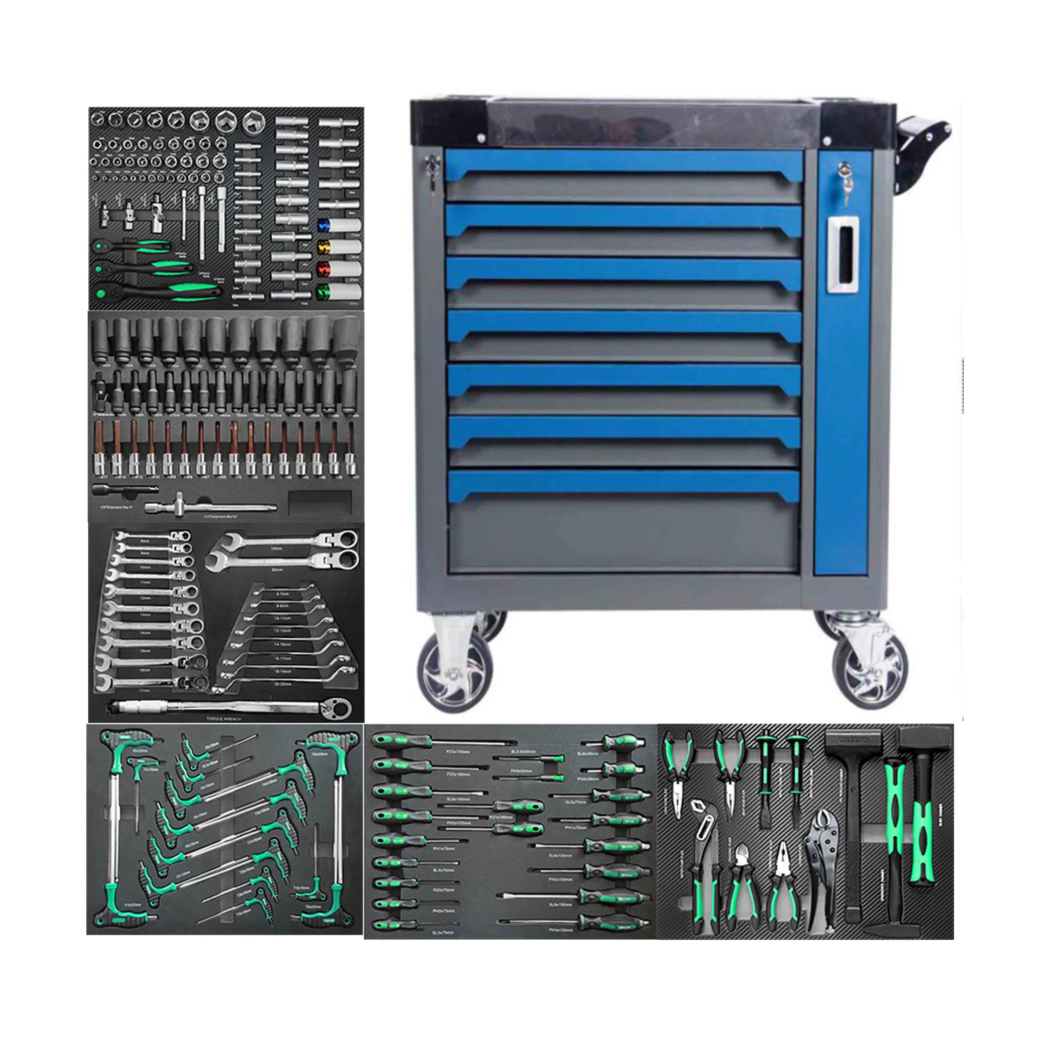 CE 2024 New Design Tool Cabinet/ Chect/ Trolley/ Cart Auto Repair Tool Sets Box With 202 Pcs Mechanic Tools