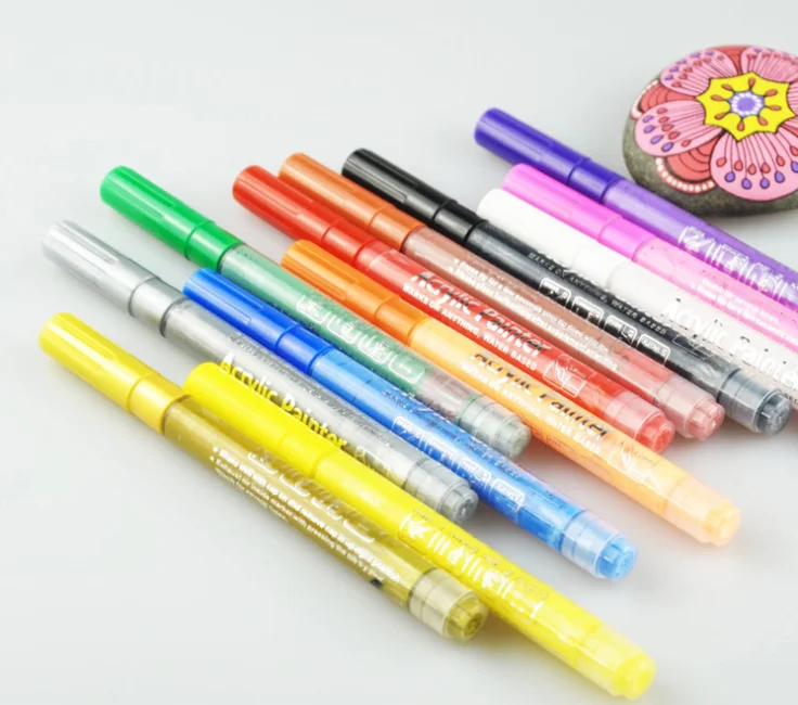 
Hot Selling Popular Eco-friendly Water Based School Students Kids Children Use 12 Colors Art Pen Acrylic Paint Maker 
