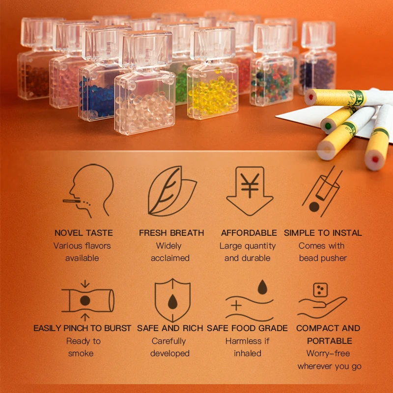 DIY Mix Fruit Menthol Taste Smoke Beads Capsule with Push Machine Black Ice Mint Cigarette Explosion Pops for Smoking