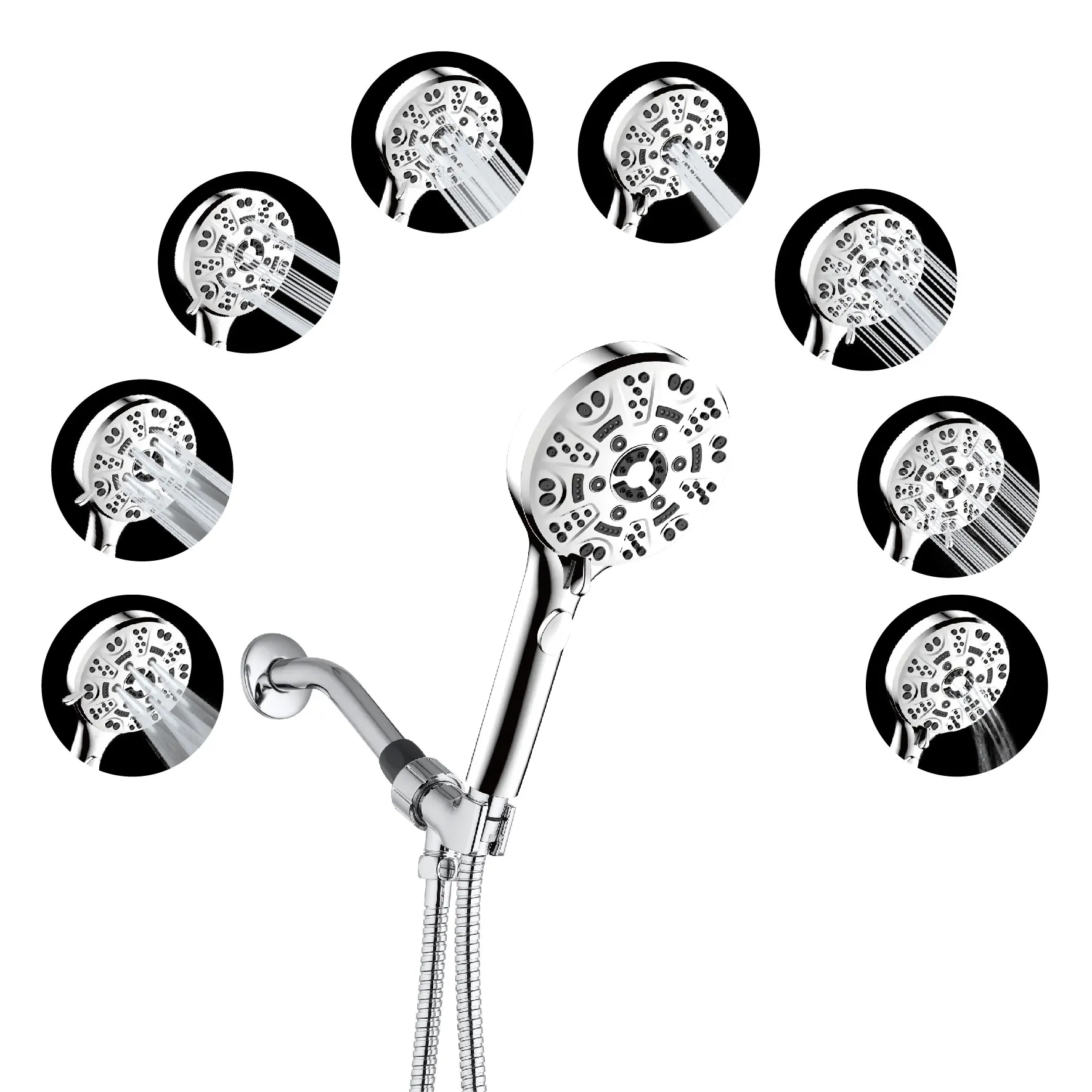 Amazon Hot Selling china supplier wholesale abs chrome bathroom accessory push button robin 8 Functions Handheld Shower Head Set