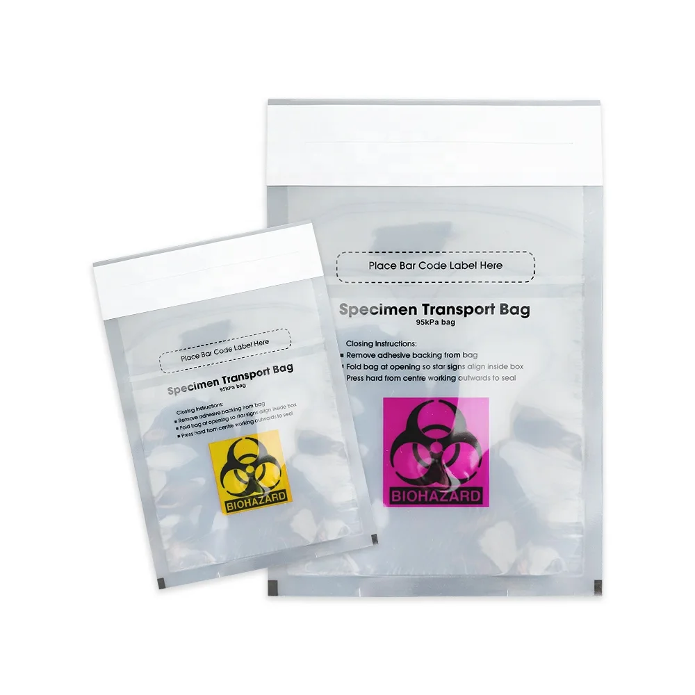 Hot Sale LDPE 95kpa Absorbent Specimen Transport Bag Bio Hazard Zipper Bags for Lab & Hospital Medical Use PE Plastic Packaging