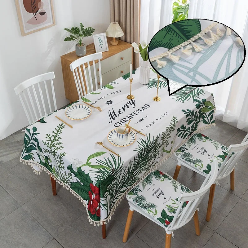 Wholesale Polyester Waterproof Printing Custom Christmas Customized Square with Tassel Cotton Linen Tablecloths Table Cover 