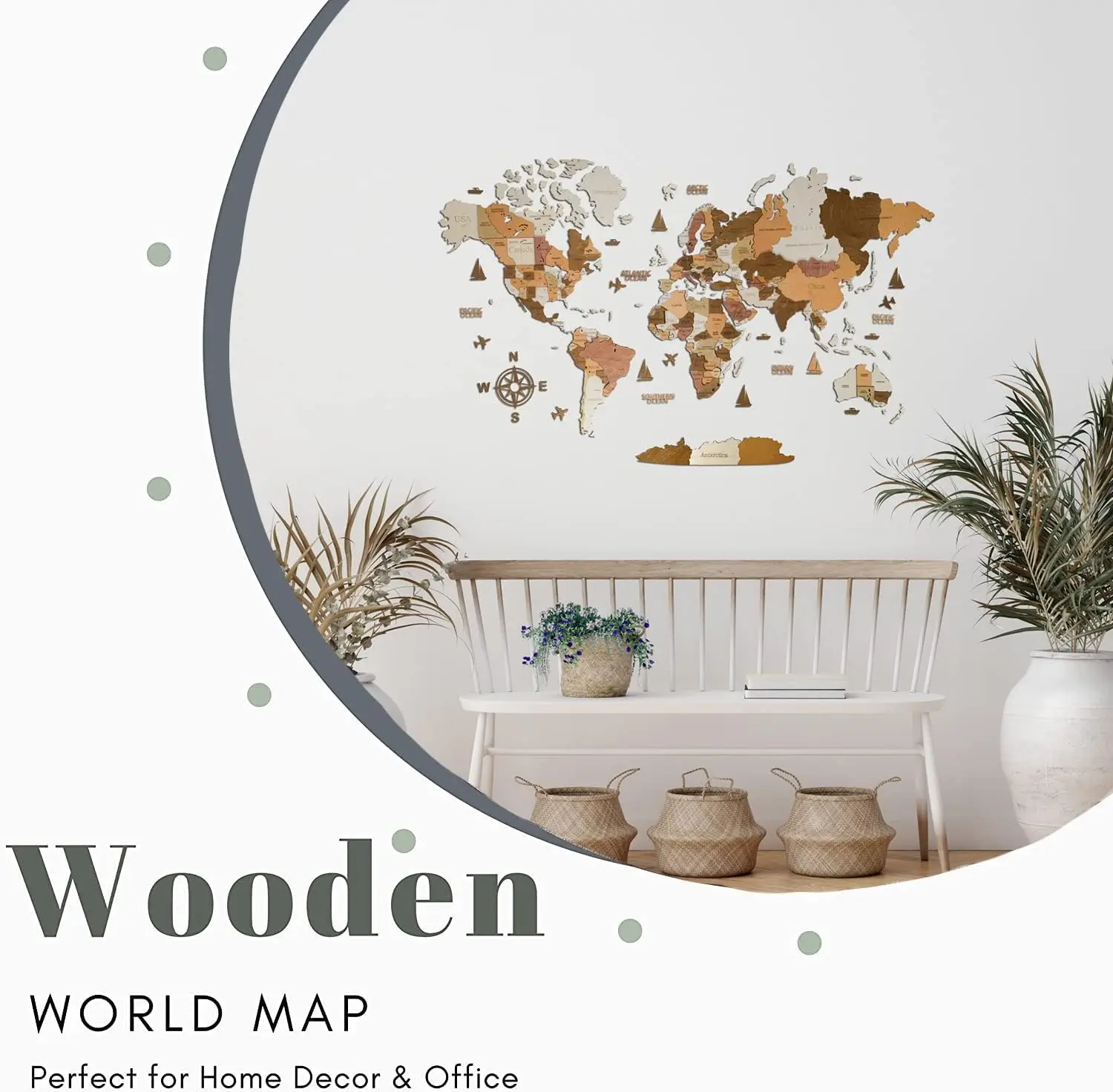 Wooden World Map 3D Art Large Wall Decor Any Occasion Gift Idea Wall