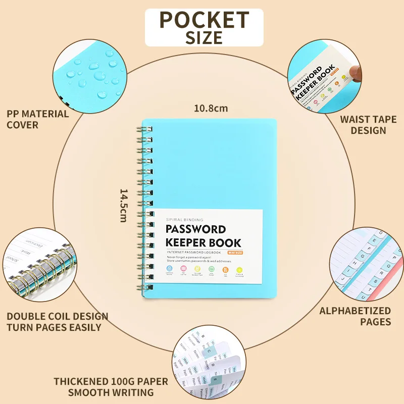 PP Cover Spiral Binding Password Planner Journal Keeper Book PET A6 Custom Spiral Coil Notebook for Notes Taking