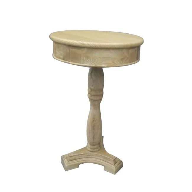 Natural Color Wood Carved Coffee Table Rustic Style Small Round Coffee Table