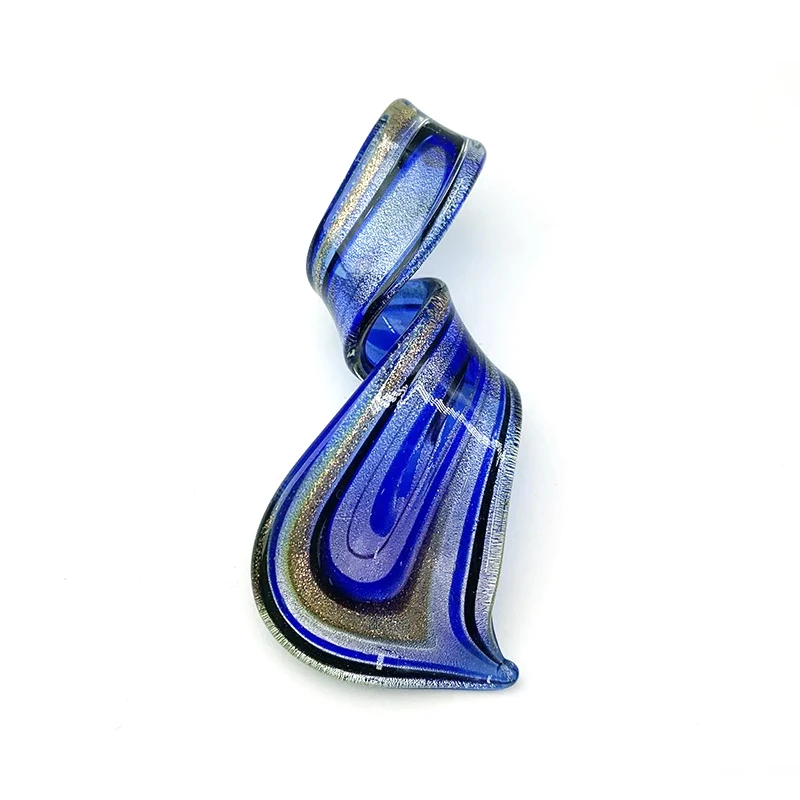 Murano Glass Lampwork Art Twisted Curl Artisan Handmade Necklace Pendant Aqua Blue Gift for Women
