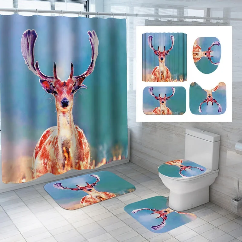 I @ home Экологичная занавеска для душа и ковер из полиэстера с принтом в виде дерева оленя