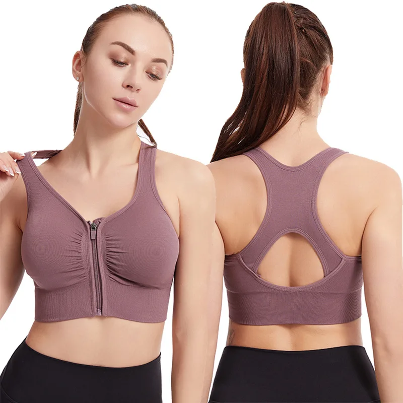 Sports Seamless Push Up Bra With Front Zipper Women High Impact Shockproof No Trace Plus Size Bra Sports Yoga Bra For Women