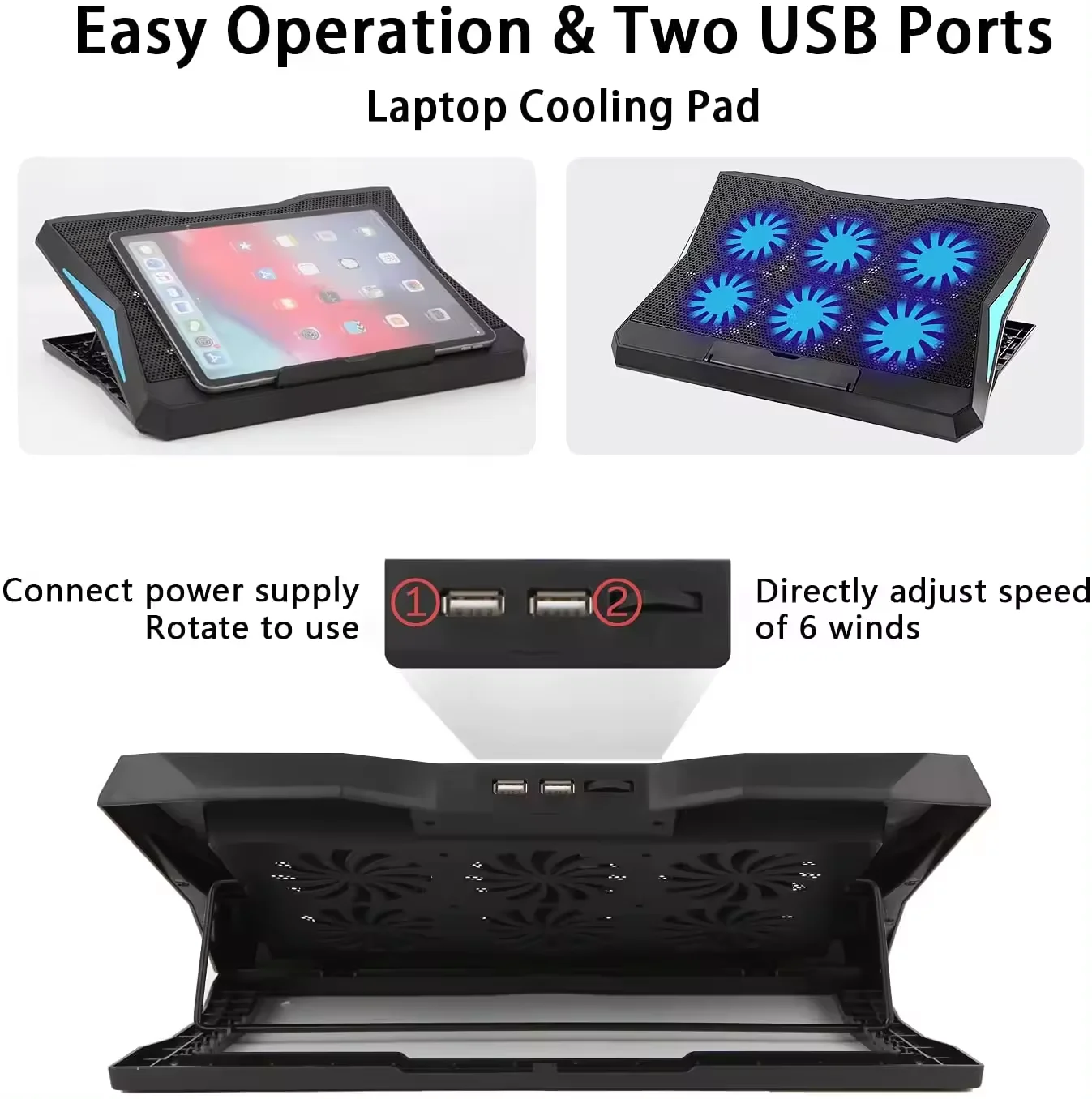 Great Roc Folding Laptop Cooler with 6 USB Fans Metal Notebook PC Cooler Adjustable Cooling Pad for 17 inch Laptop Riser